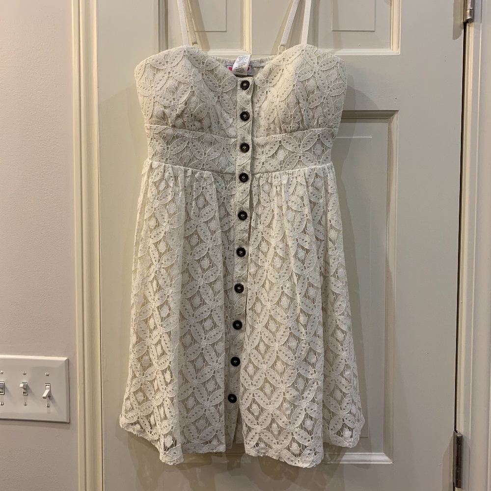 White floral button up dress size M